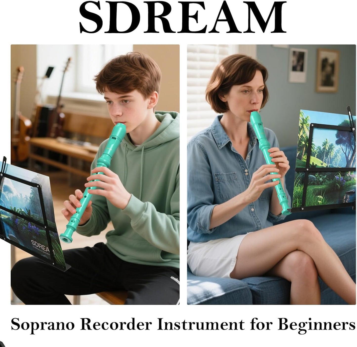 SDREAM Soprano Recorder Instrument for Kids Beginners&Student,8 Hole German Fingering Recorder Flute with Cleaning Rod & Leather Bag (Green)
