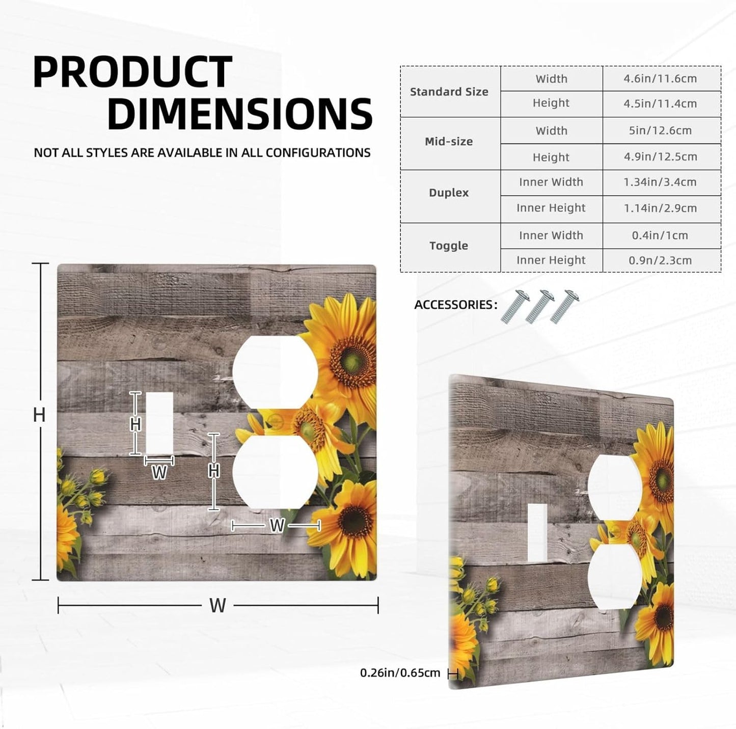 Sunflower Rustic Brown Gray Wood Wallplates 1 Toggle 1 Duplex Switch Plate Electrical GFCI Faceplate Decorative Light Switch Covers for Farmhouse Home Decor