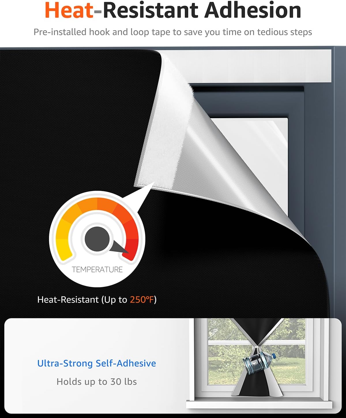 Sumobaby Blackout Curtains for Bedroom Portable 39"x48",No Drill Blackout Shades with Upgraded Hook&Loop Tapes,100% Black Out Window Cover,Thermal Insulated Blinds for Bedroom,Nursery(1 Panel,Black)