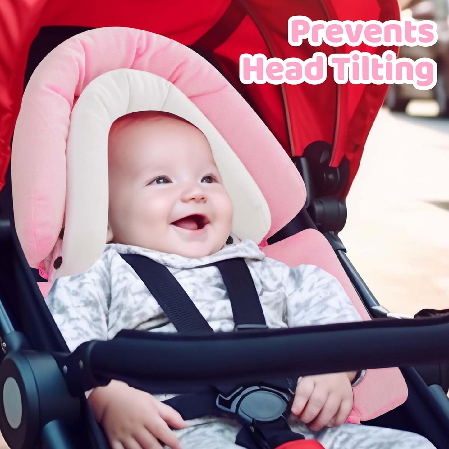 Pro Goleem Breathable 3-in-1 Baby Car Seat Head Support, Soft Infant Car Seat Insert, Carseat Cushion for Newborn, Perfect for Car Seat, Strollers, Swings, Carrier, Bouncer, Pink and White