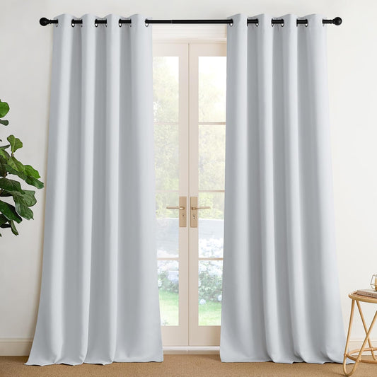 NICETOWN Greyish White Curtains for Bedroom 102 inches Long, Roon Darkening Grommet Curtains for Living Room, Noise Reducing Privacy Window Treatment Drapes for Nursery, Laundry Patio, 2 Panels, W52