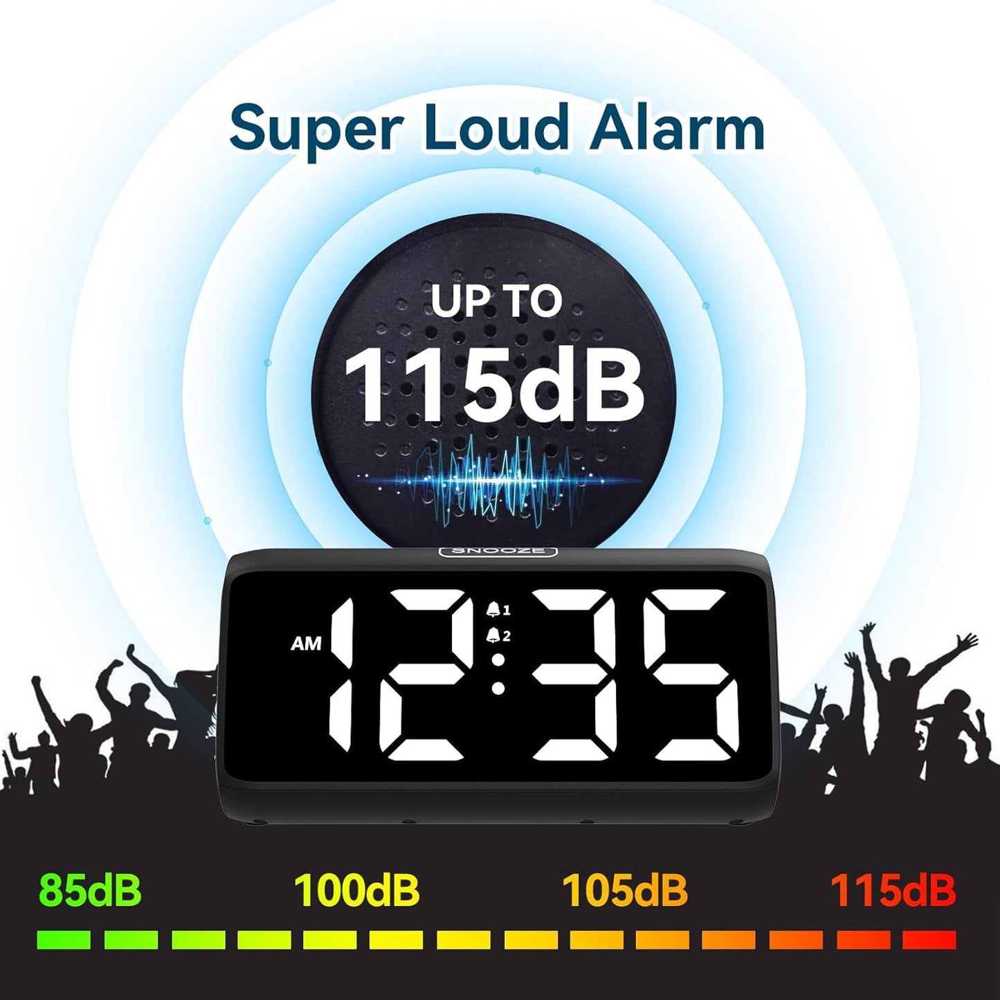 Netzu Digital Alarm Clocks for Bedrooms, Loud Alarm Clock with Dual Alarms, Bold Digits, 5 Dimmers, 4 Volumes, Snooze, Bedside Clock for Deep Sleepers Kids Teens Seniors, Plug in Clock, Easy to Set