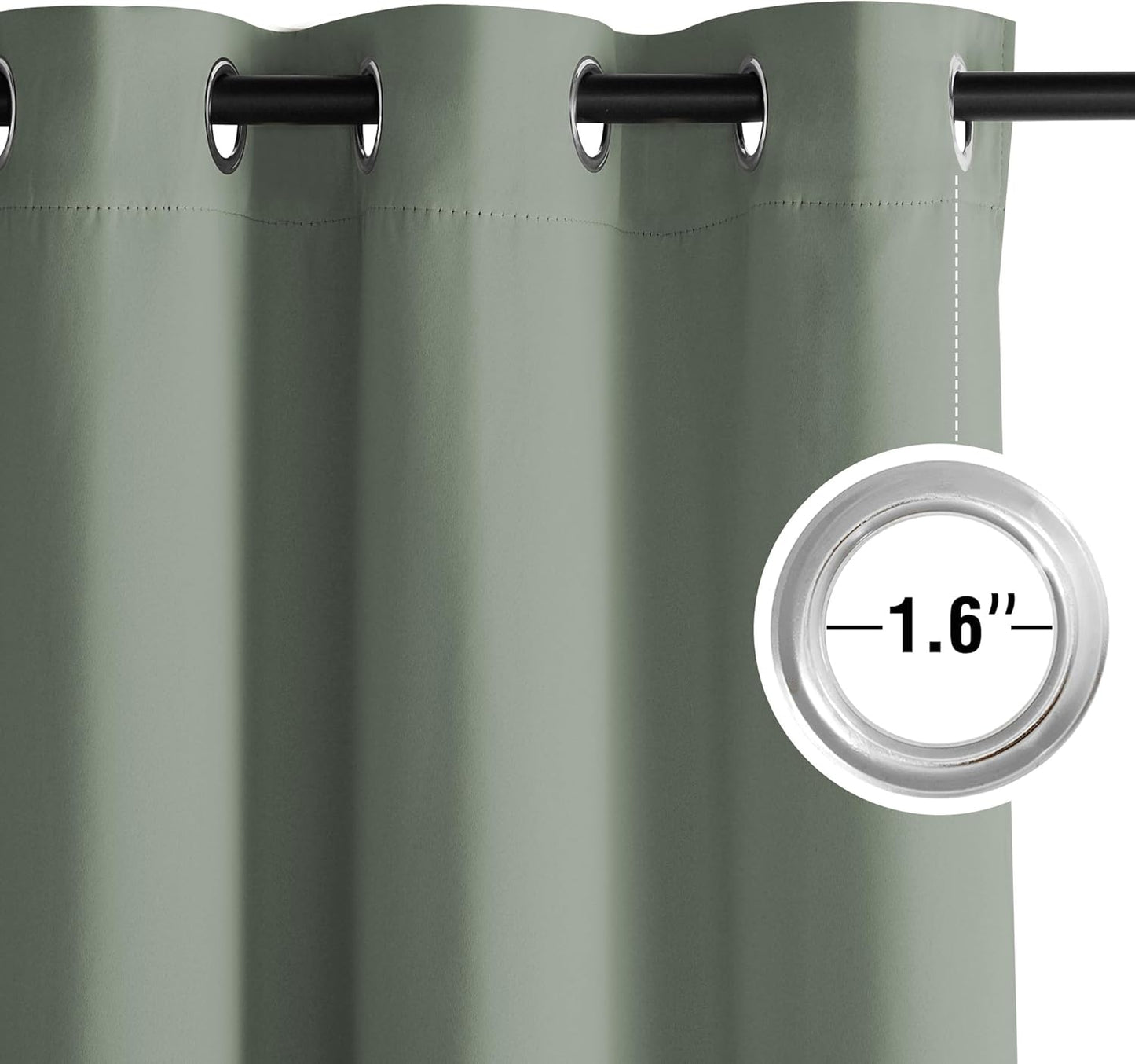NICETOWN Sage Green Room Darkening Curtains 63 Inches Long 2 Panels for Living Room, Bedroom, Nursery Summer Thermal Insulated Blackout Drapes Grommet Noise Reducing Window Treatment, W40