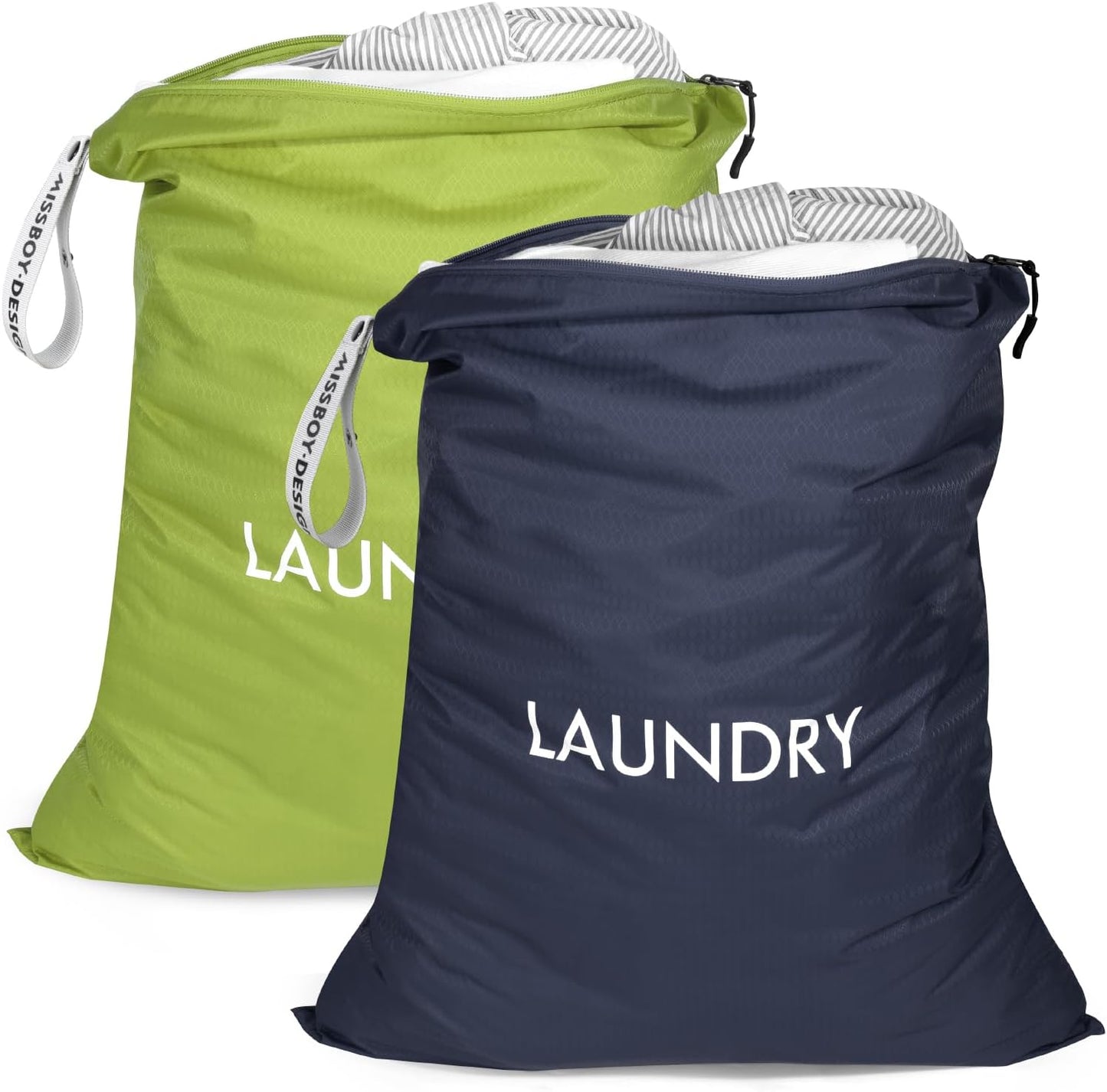 MissBoy 2 Pack Laundry Bags, Nylon Washable Wet Dry Bag, Travel Laundry Bags for Dirty Clothes, Swimming Bathing Suit Workout Wet Clothes Bag