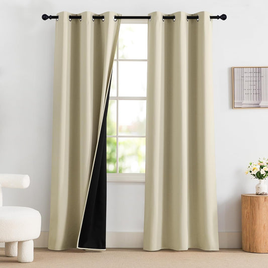NICETOWN 100% Blackout Curtains for Bedroom 84 inch Long Thermal Insulated Blackout Curtains for Living Room, Energy Saving Grommet Drapes for Patio Door (1 Pair, Cream, 42W x 84L)