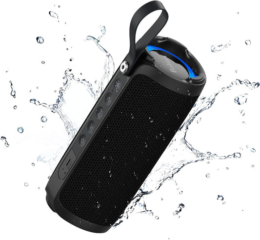 Bobtot Portable Bluetooth Speaker, IPX6 Waterproof Speaker with Punchy Bass, 15W Loud Sound, RGB, 15H Playtime, Dual Pairing for Party, Camping, Beach, Black