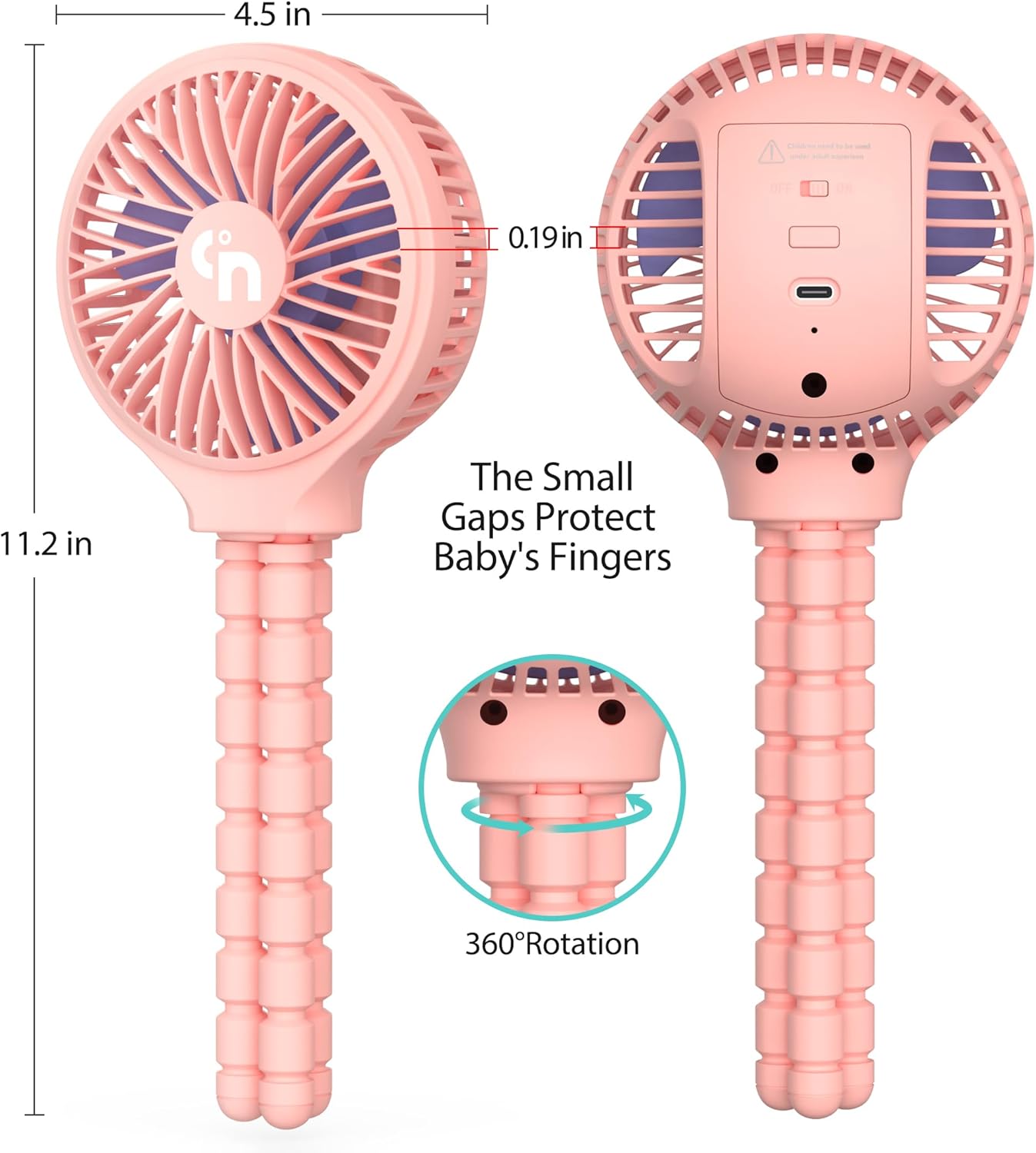 HomeLifairy Portable Stroller Fan, USB or Rechargeable Battery Operated with 3 Speeds and 360°Rotate, Cooling Clip On for Baby Crib Travel Car Seat Pink