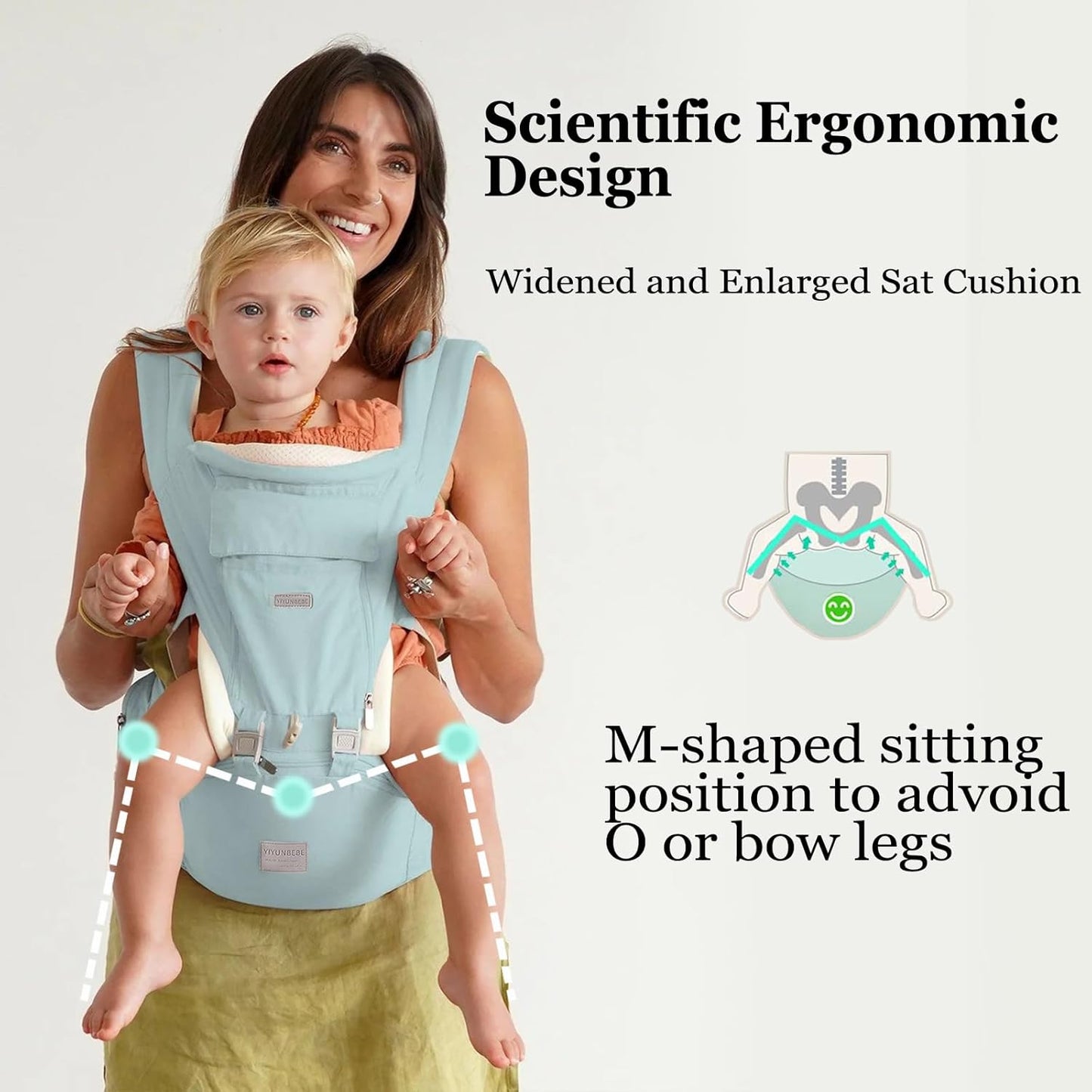 Baby Carrier, 3-in-1 Baby Carrier Newborn to Toddler with Hip Seat (Ergonomic M Position) for 0-36 Month/7-45lbs, Adjustable Size for Enhanced Lumbar Support,Perfect for On-The-go,Light Cyan