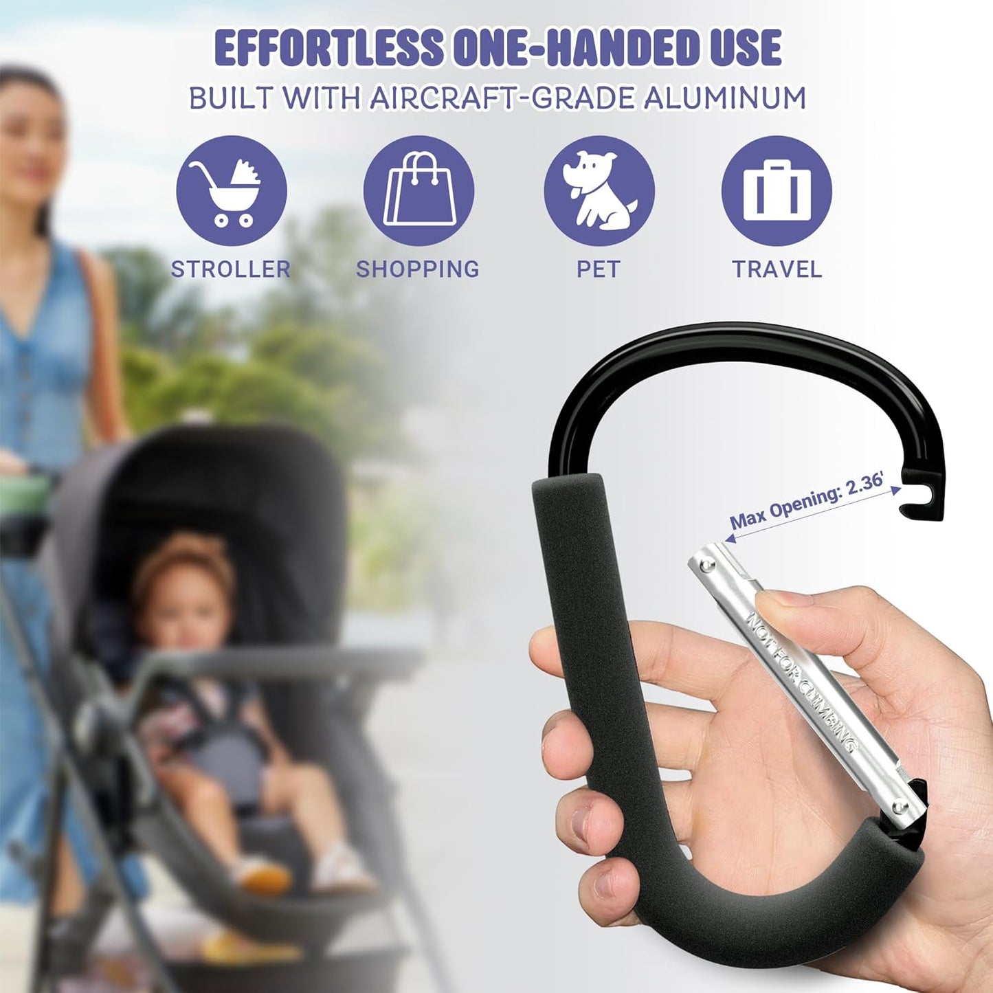 sprookber 6.7 Inch Large Stroller Hooks for Diaper Bags & Purses, Heavy Duty Mommy Hooks for Shopping, Grocery, Backpack – Baby Stroller Accessories, Set of 2 (Black)