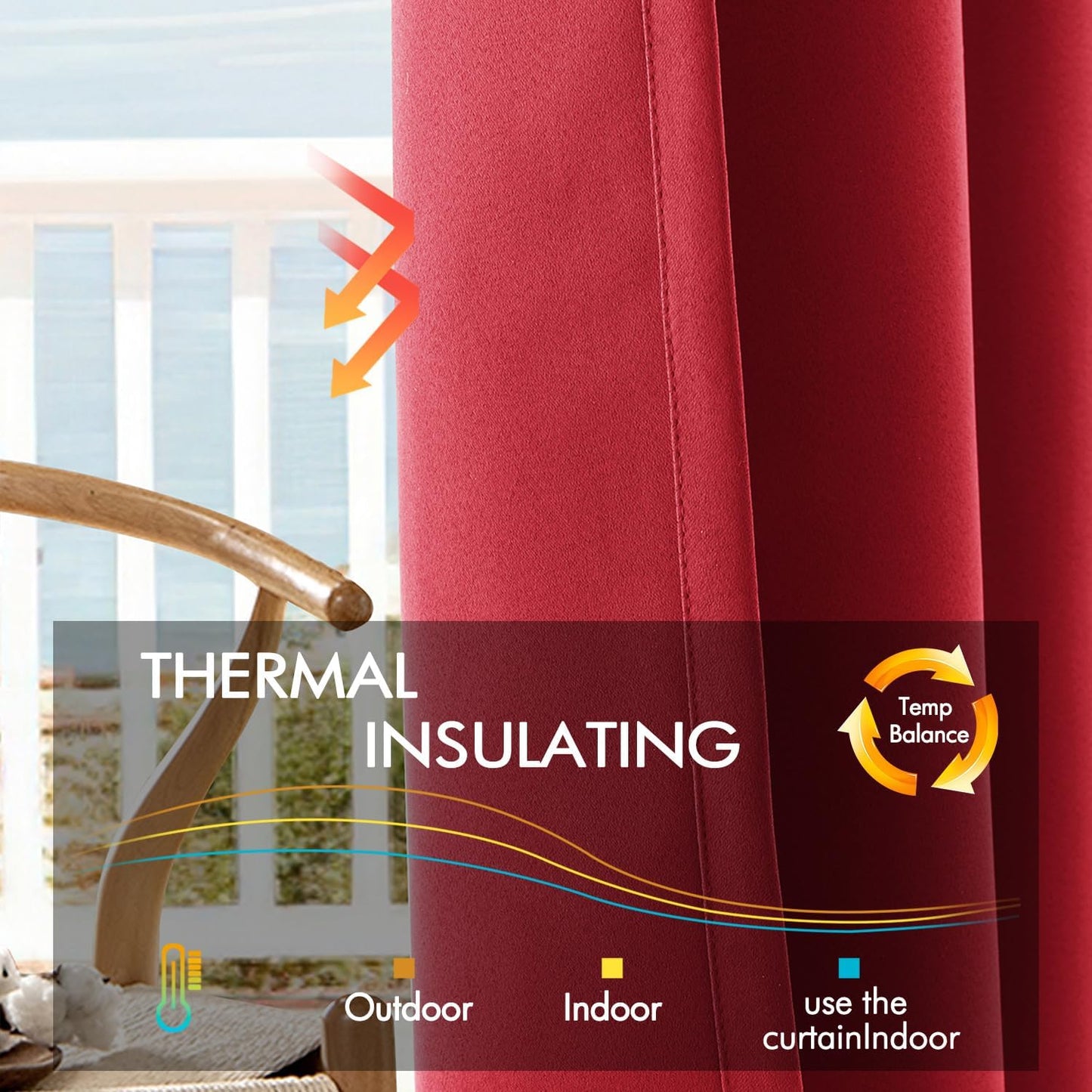 ANRODUO Back Tab Blackout Curtains for Bedroom Living Room, Rod Pocket Pinch Pleated Thermal Insulated Room Darkening Curtains 90 Inches Long 2 Panels, Red, 42 x 90 Inch