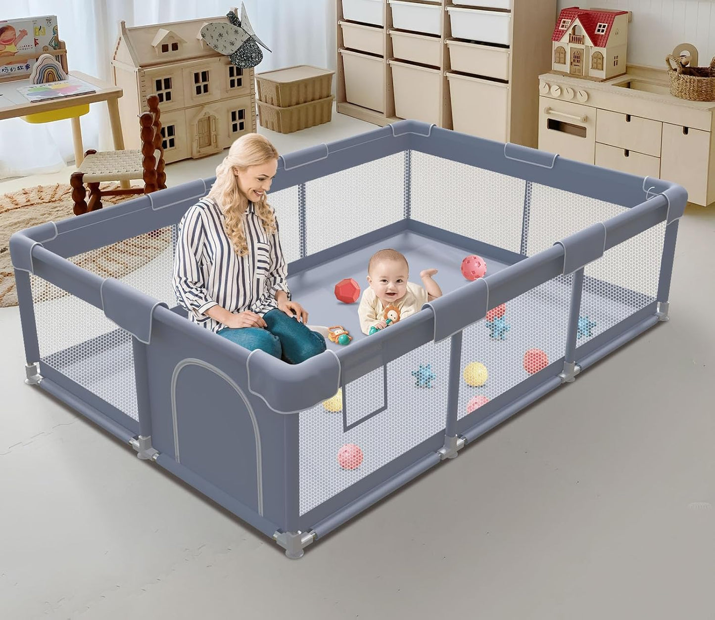 Baby Playpen 74x50 Inch, Playpen for Babies and Toddlers, Play Pen Pin Indoor Outdoor Baby Play Fence