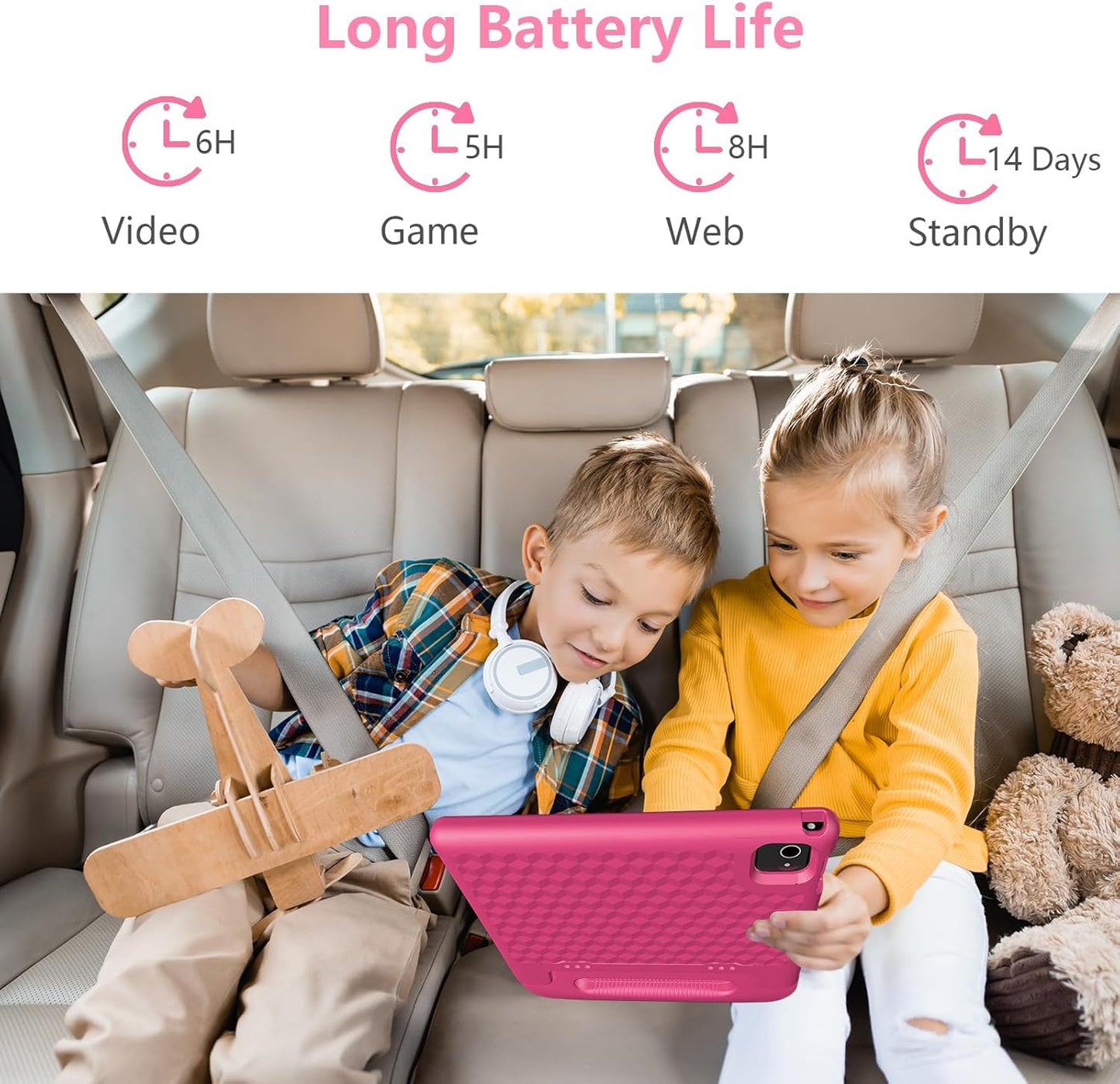 JREN Tablet for Kids｜10.1 Inch Kids Tablet Android 14｜Octa-core｜64GB｜WiFi ｜Bluetooth｜Parental Control｜Children Content｜Children Toddler Pink Girls Gift