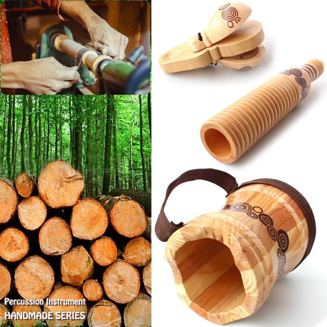 Wooden Musical Instruments Set for Kids,7 Types Percussion Set,Bongo Drum,Tambourine 8 inch...Natural Sheepskin Drumhead,Toddler Musical Toys,Gift for Rhythm Montessori Class Education