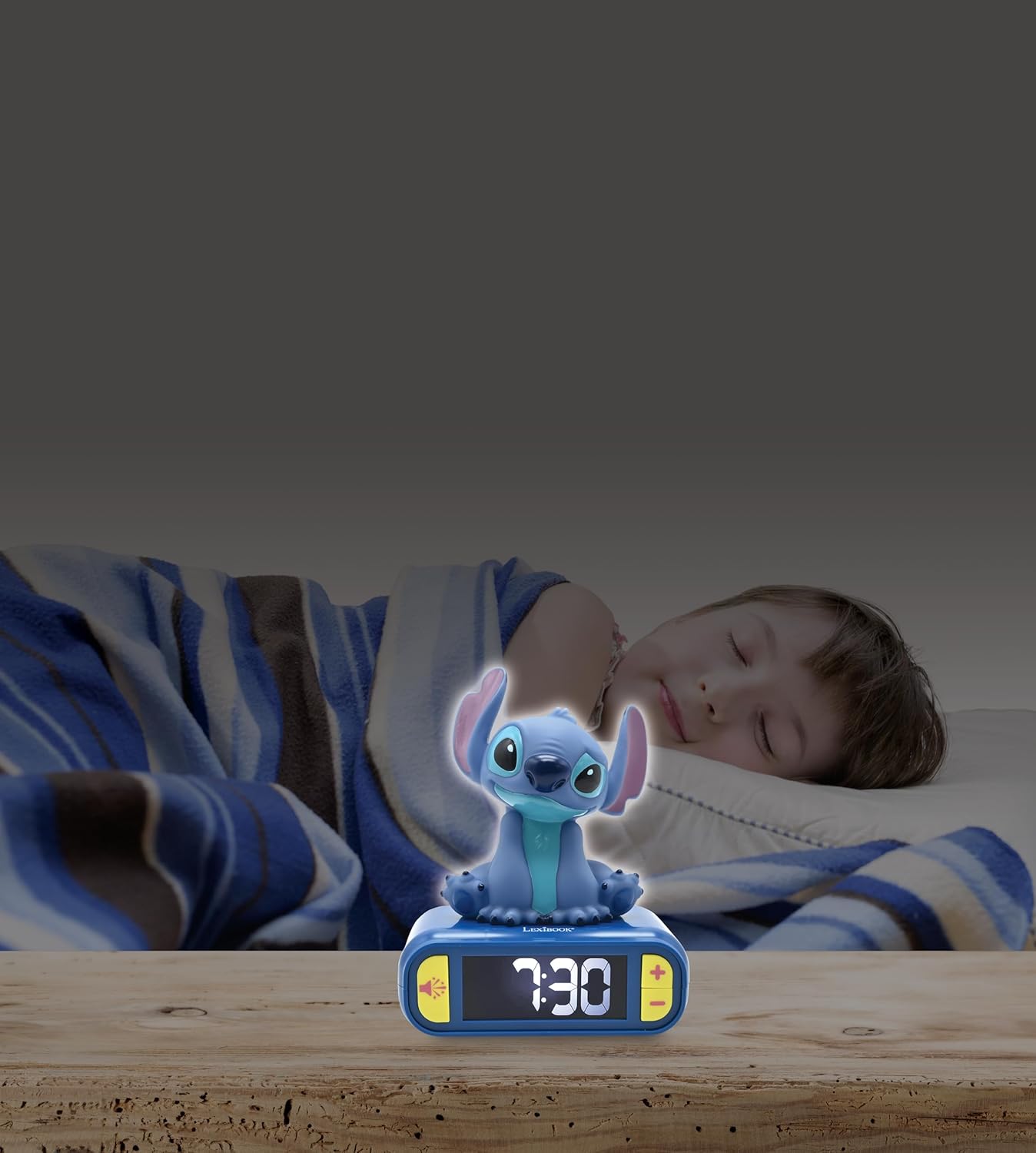 LEXiBOOK, Disney Stitch, Stitch Nightlight Alarm Clock, Sounds and Melodies, LCD Backlit Screen, Luminous, Snooze, Blue, RL800D
