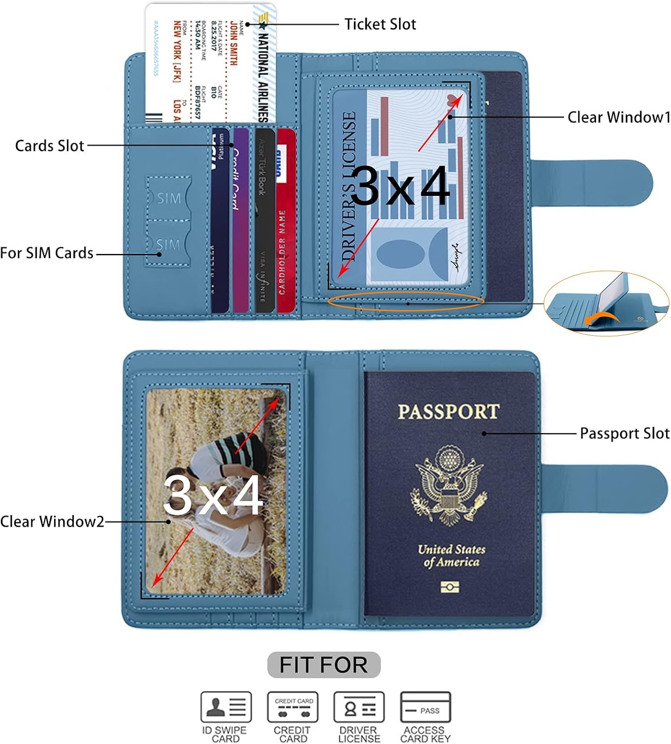 Melsbrinna Unisex-Adults RFID Blocking Travel Passport Cover/Case, Cute Passport Wallet with 10 Compartments, Black Blue