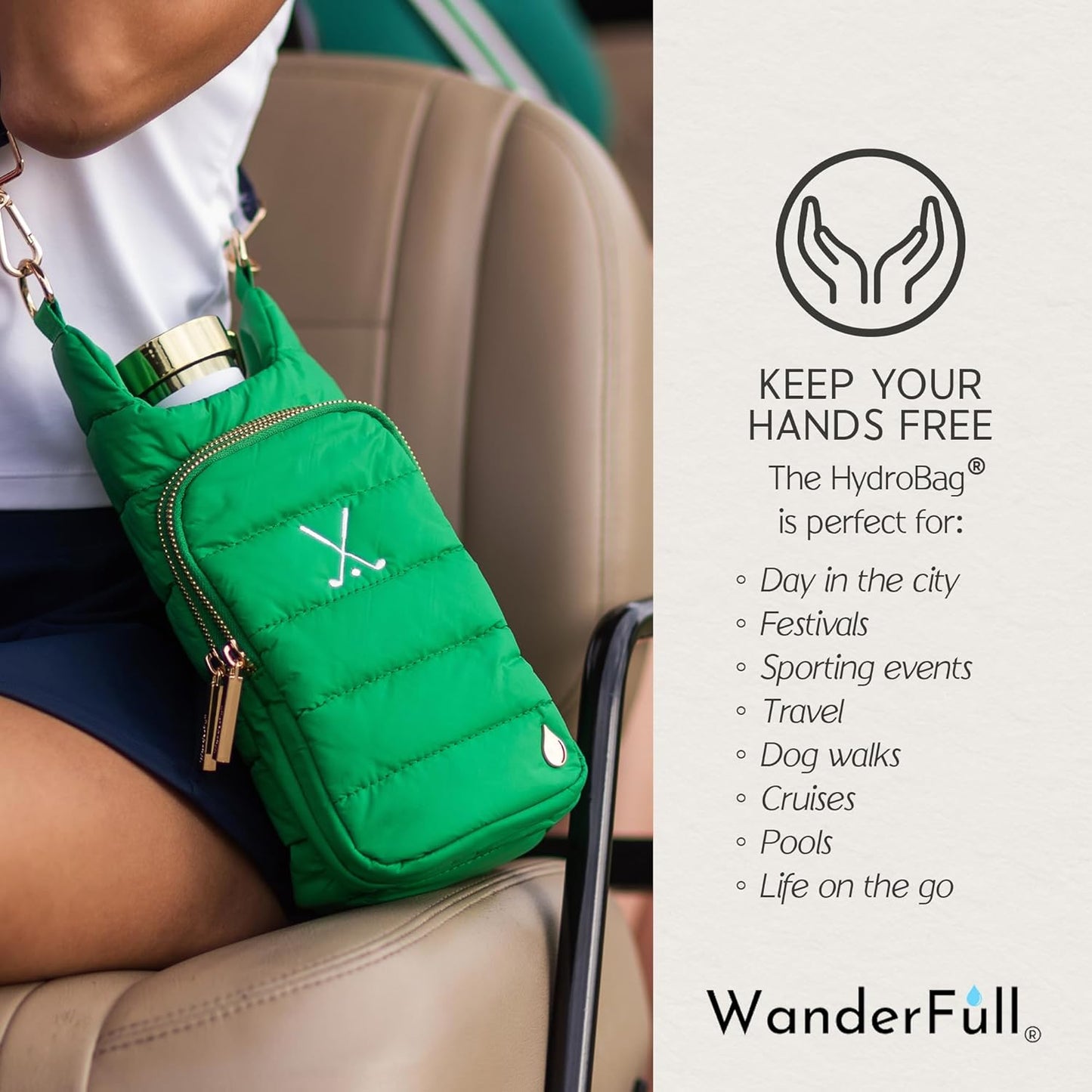 WanderFull® Original HydroBag® Collection, Water Bottle Holder w/Strap & Phone Pocket, Hands-Free Crossbody Water Bottle Bag