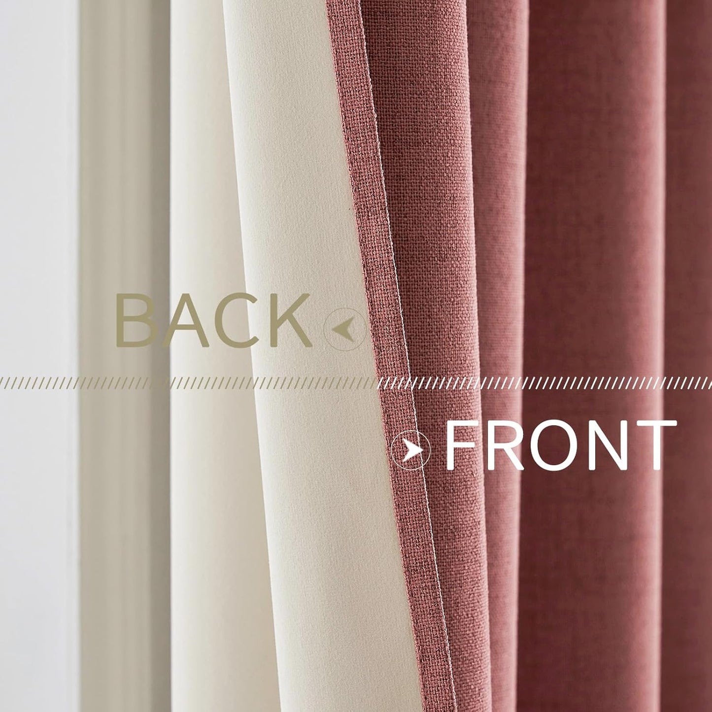 MIULEE 100% Blackout Linen Textured Curtains for Bedroom Solid Thermal Insulated Dusty Rose Grommet Room Darkening Curtains & Drapes Luxury Decor for Living Room Nursery 52 x 45 Inch (2 Panels)
