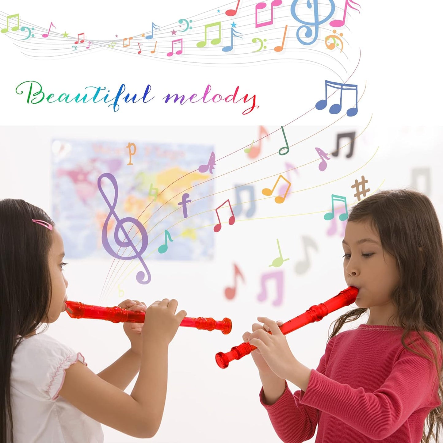 SANNIX 4 Pack 8 Hole Plastic Soprano Descant Recorder With Cleaning Rod, Instruction and Storage Bag, German Style (Clear Red)