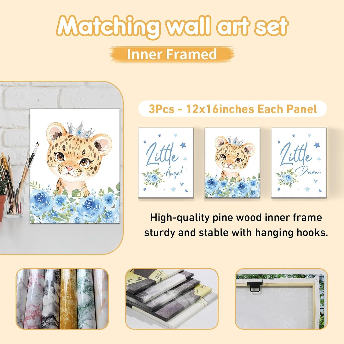 Personalized Crib Bedding Set, 5 Pcs Custom Nursery Bedding Sets with Name, Infant Bedding Set for Baby Boy Girl, Blue Leopard Double Layer Baby Crib Set, Babies Toddlers Kids Customized Gifts