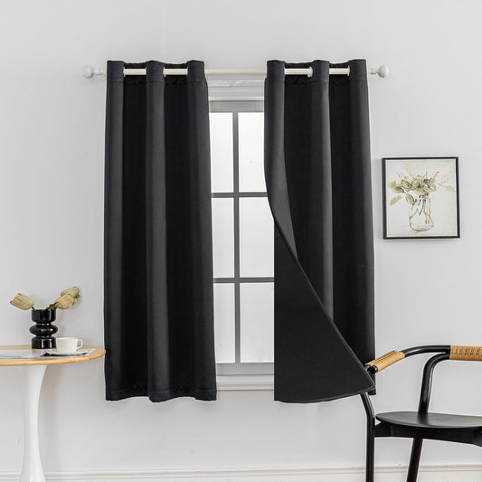 Anytime 100% Blackout Curtain Set, Thermal Insulated & Energy Efficiency Window Draperies for Guest Room, Full Shading Panels for Shift Worker and Light Sleepers（Black, 2 Panels, 42W x 63L）