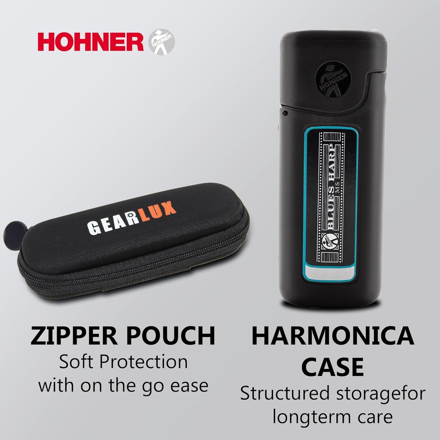 Hohner 532 Blues Harp MS Harmonica - Key of C Bundle with Case, Pouch, Austin Bazaar Online Manual, and Polishing Cloth