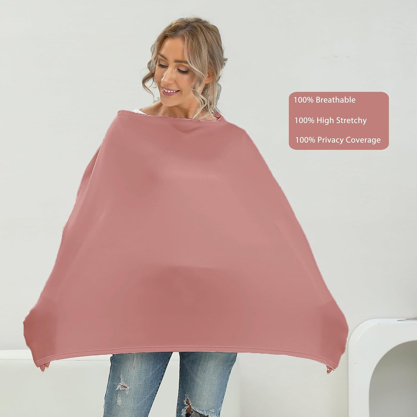 Breathable Car Seat Cover for Babies – Multi-Purpose Soft Rayon Nursing Cover for Breastfeeding, High Stretchy Infant Carseat Canopy, Stroller Cover (Smooth Rayon, Blush)