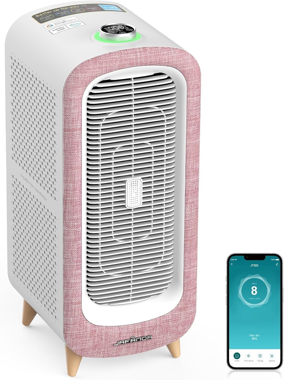 Jafända Large Room Air Purifier for Home up to 2105ft², Quiet Air Cleaner for Bedroom, 4×Ture Activated Carbon Air Filter Removes Pet Dander/Hair/Odor Allergies Dust Smoke Pollen