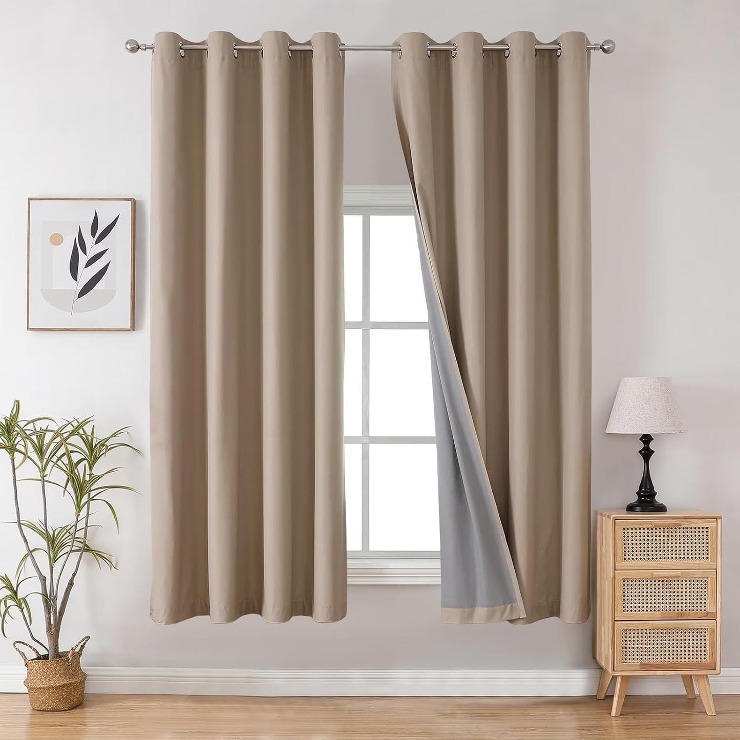 Joydeco Taupe Blackout Curtains 72 Inches Long, Short Blackout Curtains 2 Panels Sets for Bedroom Living Room, Room Darkening Drapes 72 Inches Long Solid Drapes&Curtains for Windows with Grommets