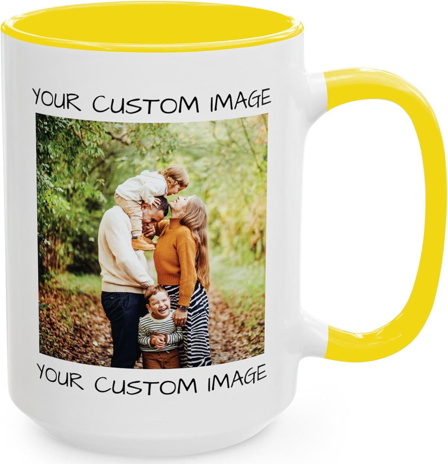 Personalized Coffee Mug – Custom Photo, Text, or Logo Ceramic Mug Tea Cup | Taza Personalizada with Picture or Message | Customized Gift Idea for Men & Women, Mom, Dad, Friends - White/Yellow | 15oz
