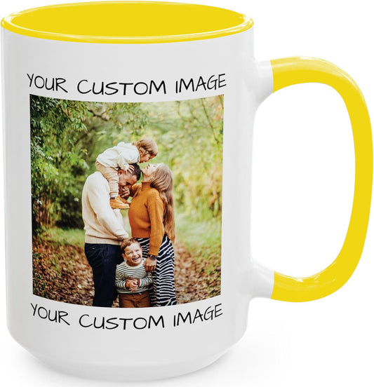 Personalized Coffee Mug – Custom Photo, Text, or Logo Ceramic Mug Tea Cup | Taza Personalizada with Picture or Message | Customized Gift Idea for Men & Women, Mom, Dad, Friends - White/Yellow | 15oz