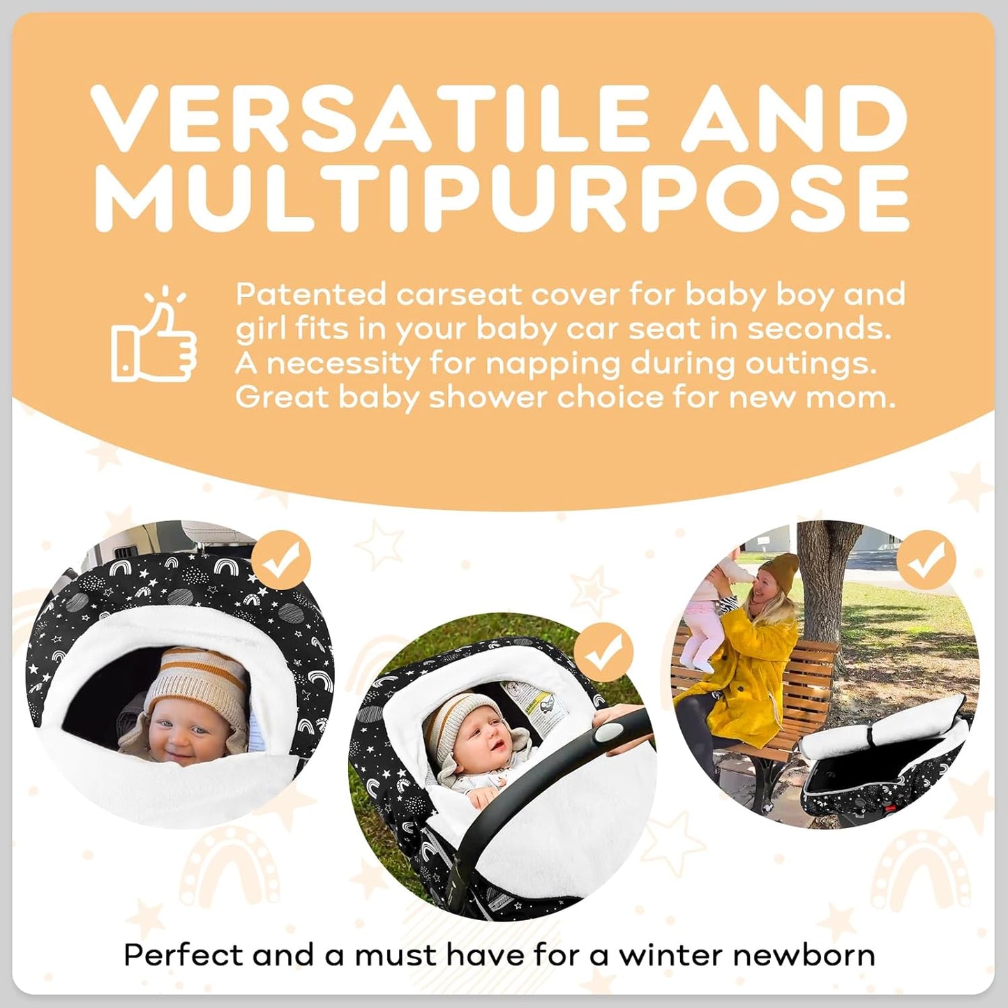 Yoofoss Baby Car Seat Cover Winter Carseat Canopies Cover to Protect Baby from Cold Wind, Super Warm Plush Fleece Baby Carrier Cover for Infant Boys Girls (Stars)