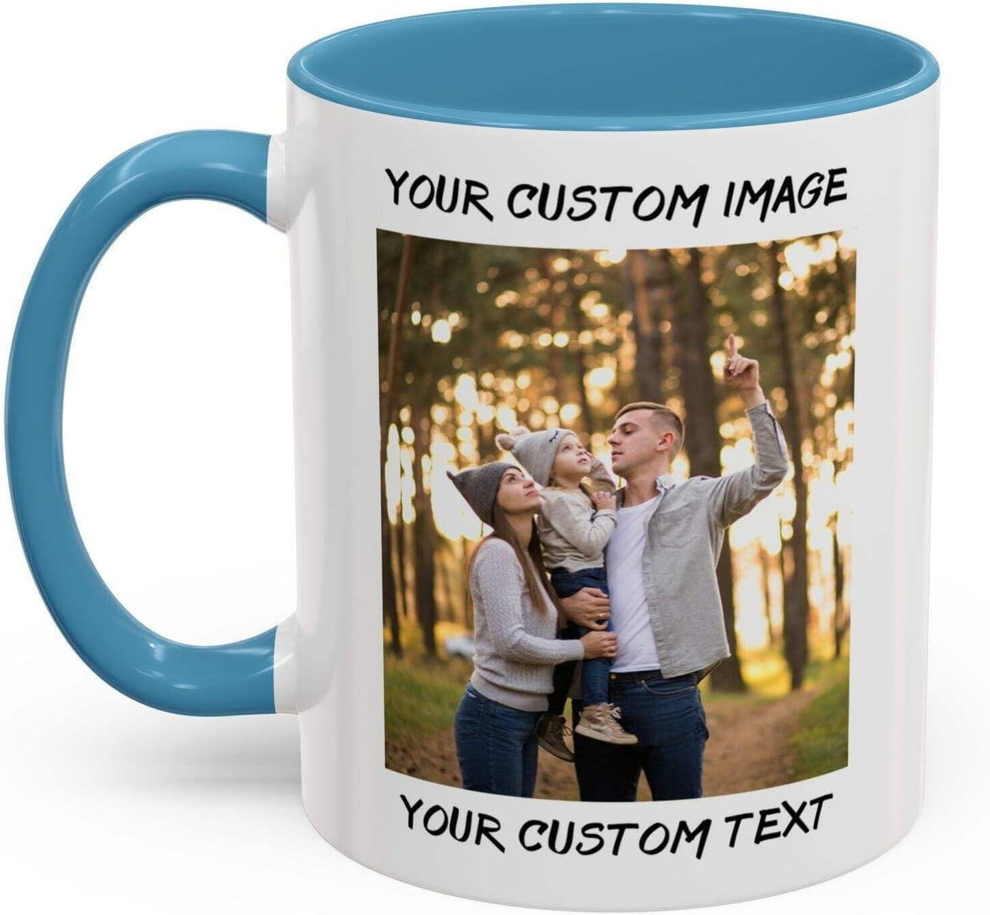 Personalized Coffee Cup with Photo, Logo or Text - Custom Both Sides Printed Mug for Him & Her - Unique Customized Gifts with Names - White/Blue