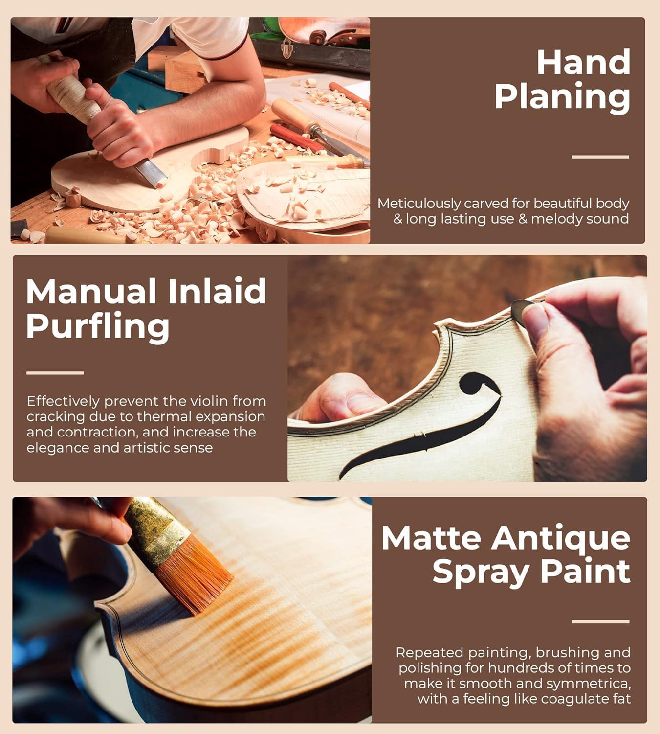 Violin Acoustic Fiddle Kit Professional Solid Wood Violin Unique Maple Wood Pattern Premium Ebony Fitting Starter Kit for Beginner Adults, Full Size By Vangoa