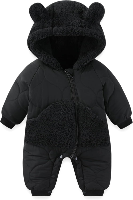 JiAmy Baby Snowsuit Newborn Winter Clothes Coat Romper Windproof Fleece Hat Zipper Baby Bear Outfit