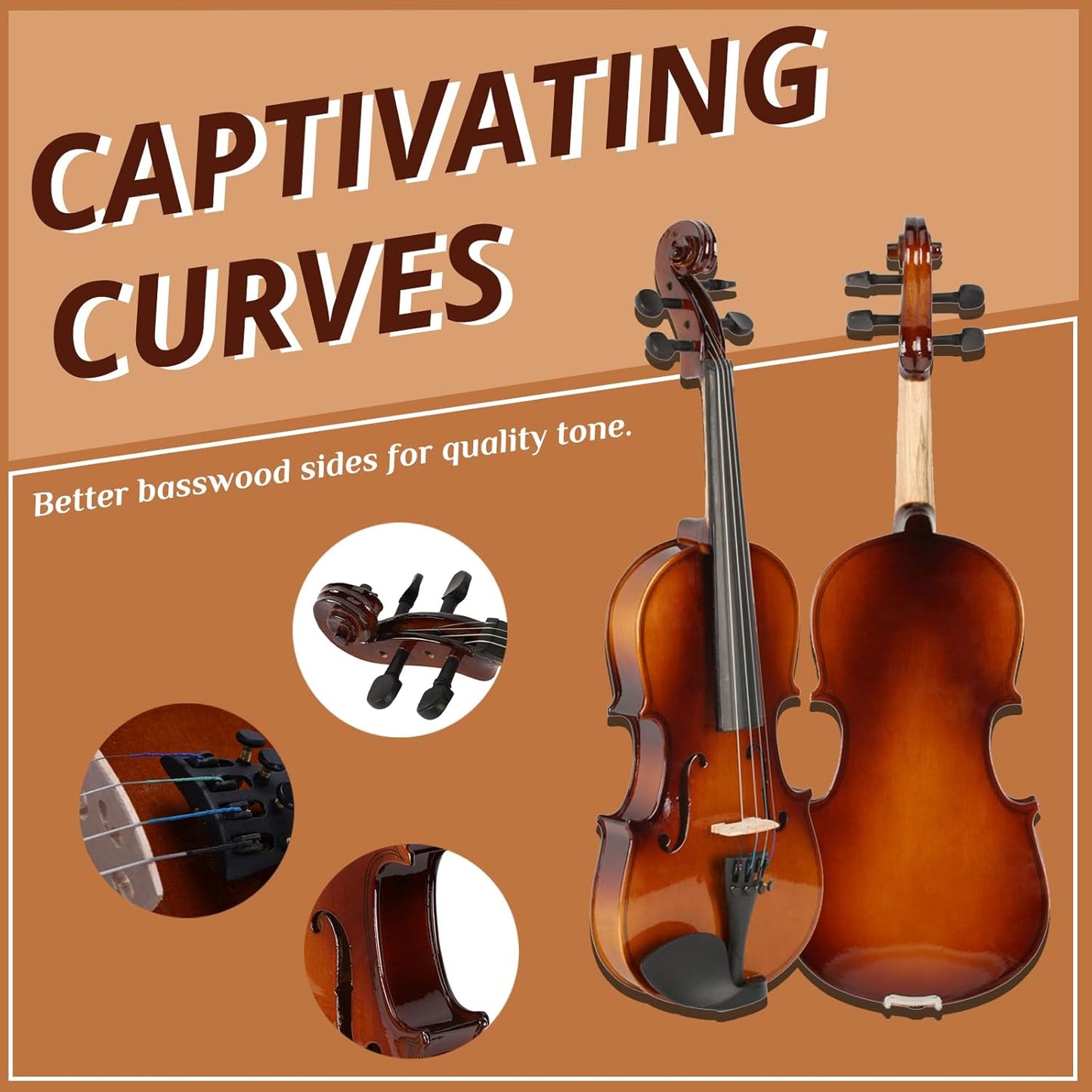 Ktaxon 1/2 Violin for Beginners, Fiddle for Students and Enthusiasts, Acoustic Violin Kit with Case, Bow, Rosin & Manual