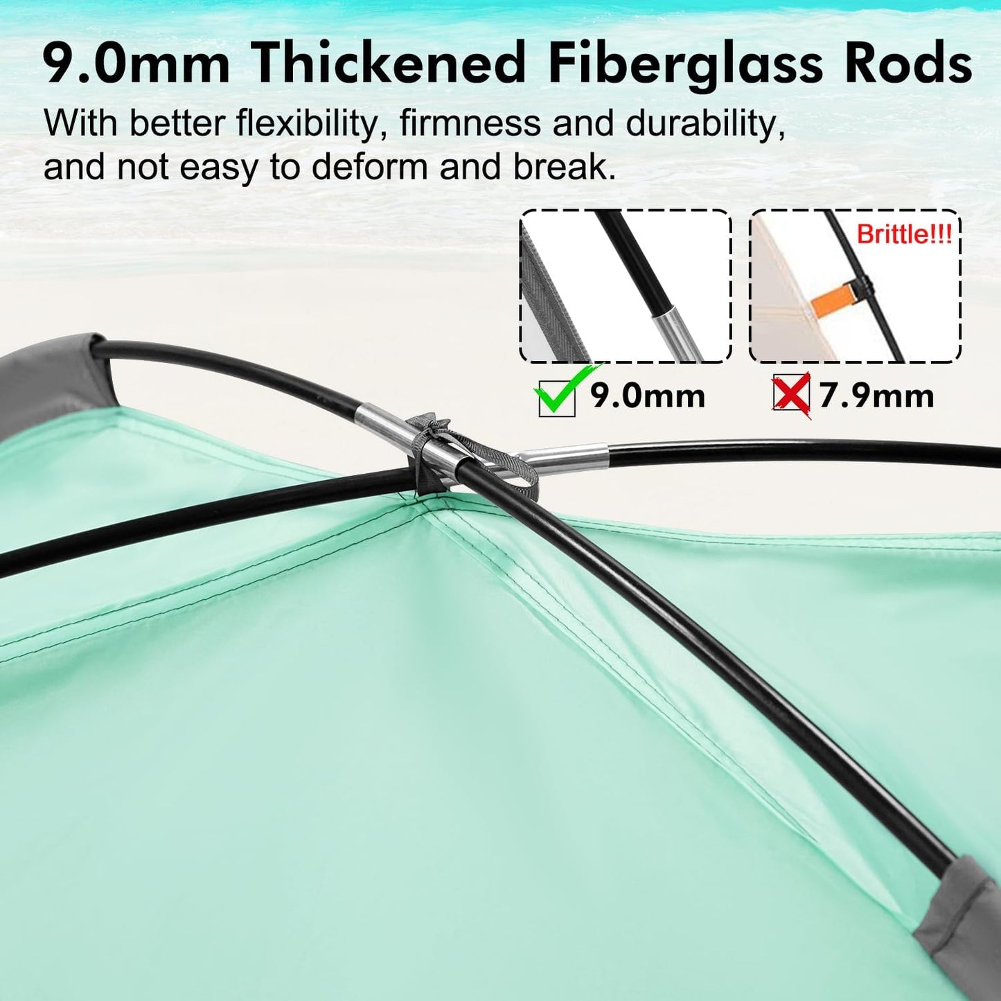 WhiteFang Beach Tent Anti-UV Portable Sun Shade Shelter for 3/4/6/8 Person, Extendable Floor with 3 Ventilating Mesh Windows Plus Carrying Bag, Stakes and Guy Lines