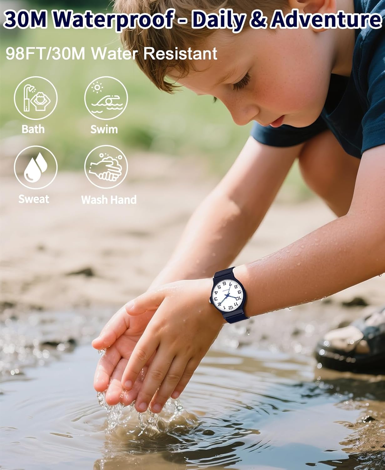 Kids Analog Watch Boys Girls, 30M Waterproof, Sports Watch for Boys, Easy to Read Children's Thin Dial Wrist Watches with Soft Band, for Ages 5-15 Kids Great Birthday Gifts Christmas Day