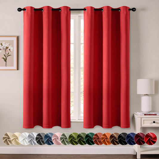 MIULEE Christmas Red Blackout Curtains for Bedroom Living Room 45 Inches Long 2 Panels, Thermal Insulated Room Darkening Drapes Solid Grommet Top Light Blocking Window Treatments 40x45 Inch