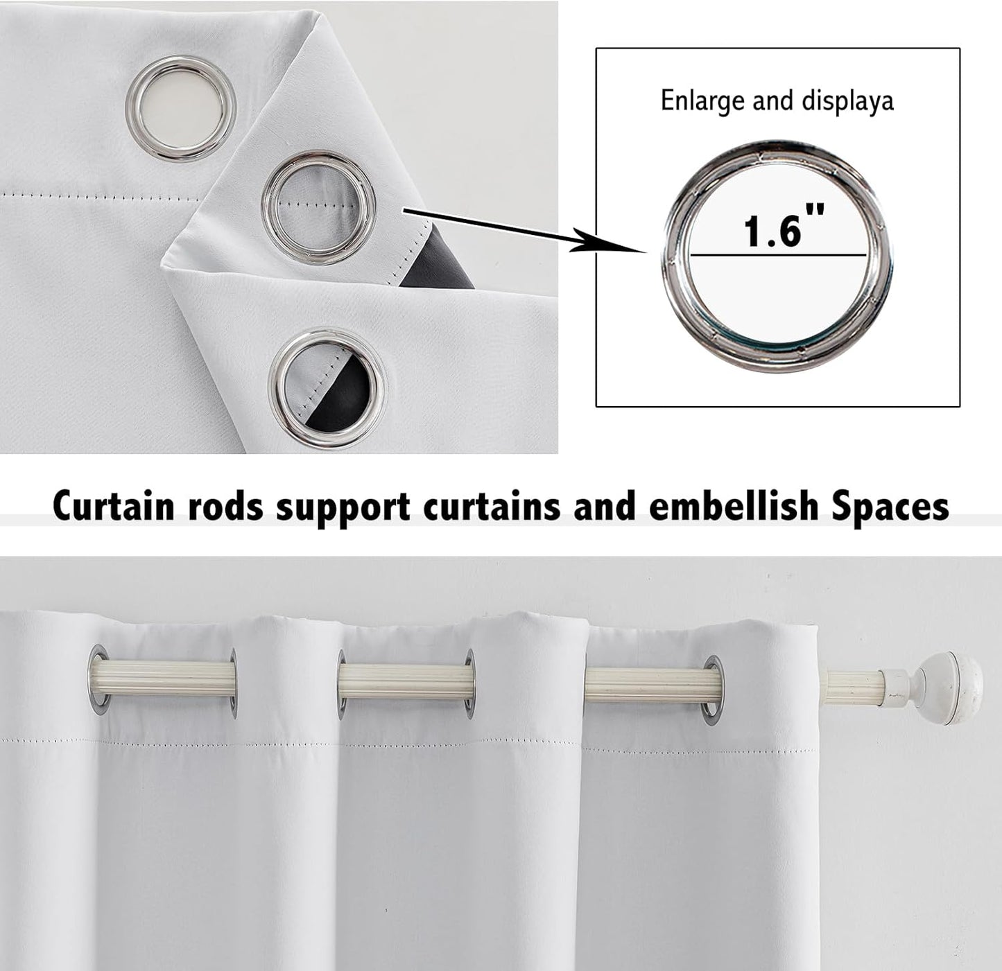 Anytime 100% Blackout Curtain Set, Thermal Insulated & Energy Efficiency Window Draperies for Guest Room, Full Shading Panels for Shift Worker and Light Sleepers（Greyish White, 2 Panels, 52W x 108L）