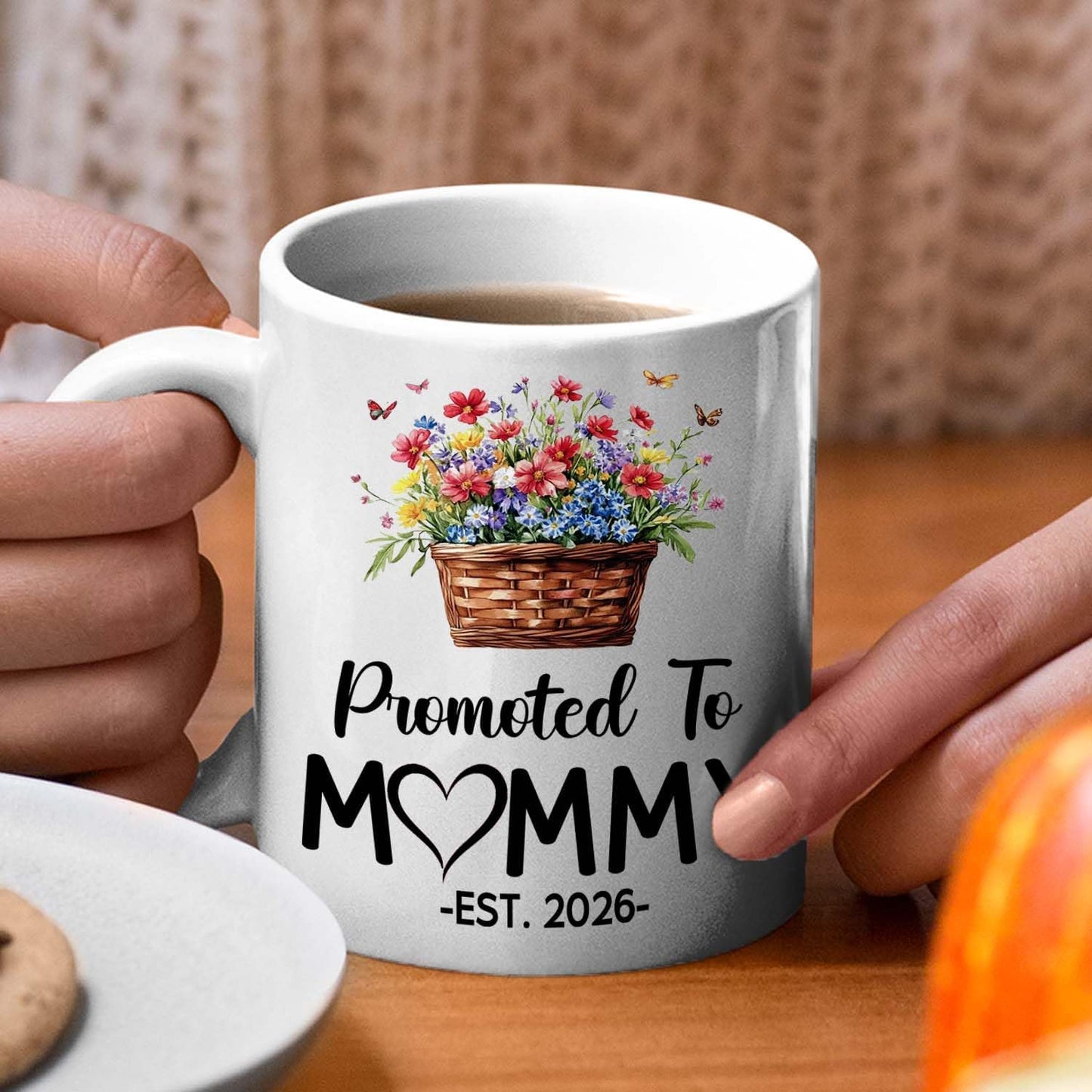 Personalized Promoted To Mommy Accent Coffee Mug With Name Year, Custom Mom Mother Mama EST 2026 Coffee Cup, Mama To Be Mug Gift For New Mommy/Wife From Husband, First Time New Mom White Cup 11 15Oz