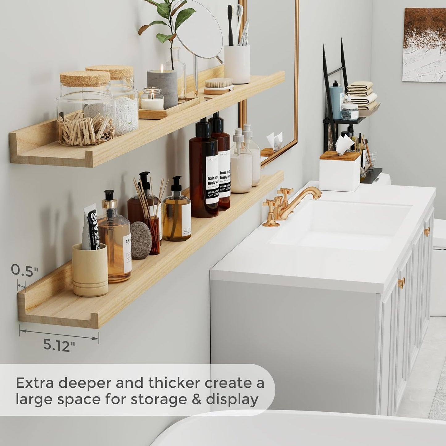 Picture Ledge Shelf, Floating Shelves Set of 2, 55 Inches Long Large Nursery Book Shelves for Toys Storage, Kids Bookshelf Wall Mounted for Living Room Bedroom Decor Books Photo Frames, Natural