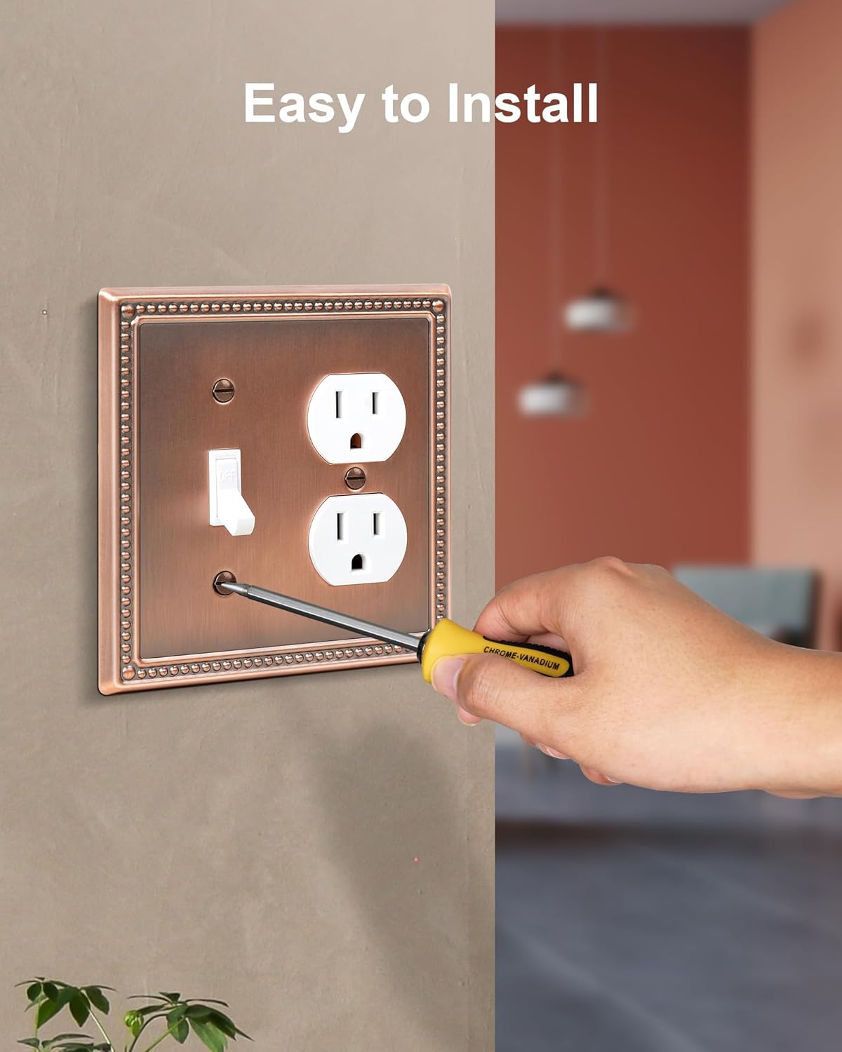 2-Pack Combo Toggle/Duplex Light Switch Cover Plate, Antique Copper Metal Wall Outlet Cover Plate, Decorative Classic Beaded Wall Socket Receptacle Cover for Electrical Outlets, Light Switch