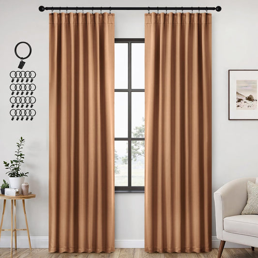ANRODUO Back Tab Blackout Curtains for Bedroom Living Room, Rod Pocket Pinch Pleated Thermal Insulated Room Darkening Curtains 84 Inches Long 2 Panels, Brown, 42 x 84 Inch