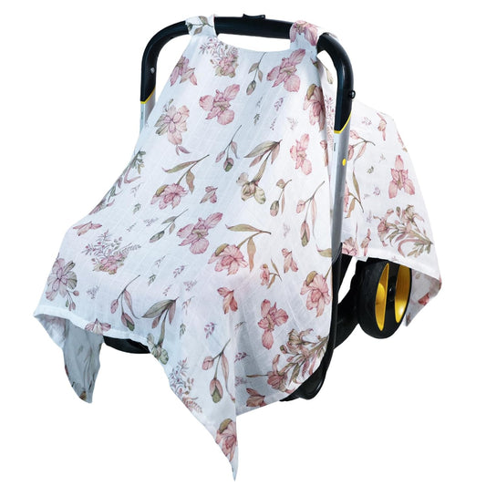 80S Muslin Car Seat Cover for Babies - Soft & Breathable Infant Carrier Canopy, Lightweight Sunshade for Summer, Universal Fit for Baby Boys & Girls