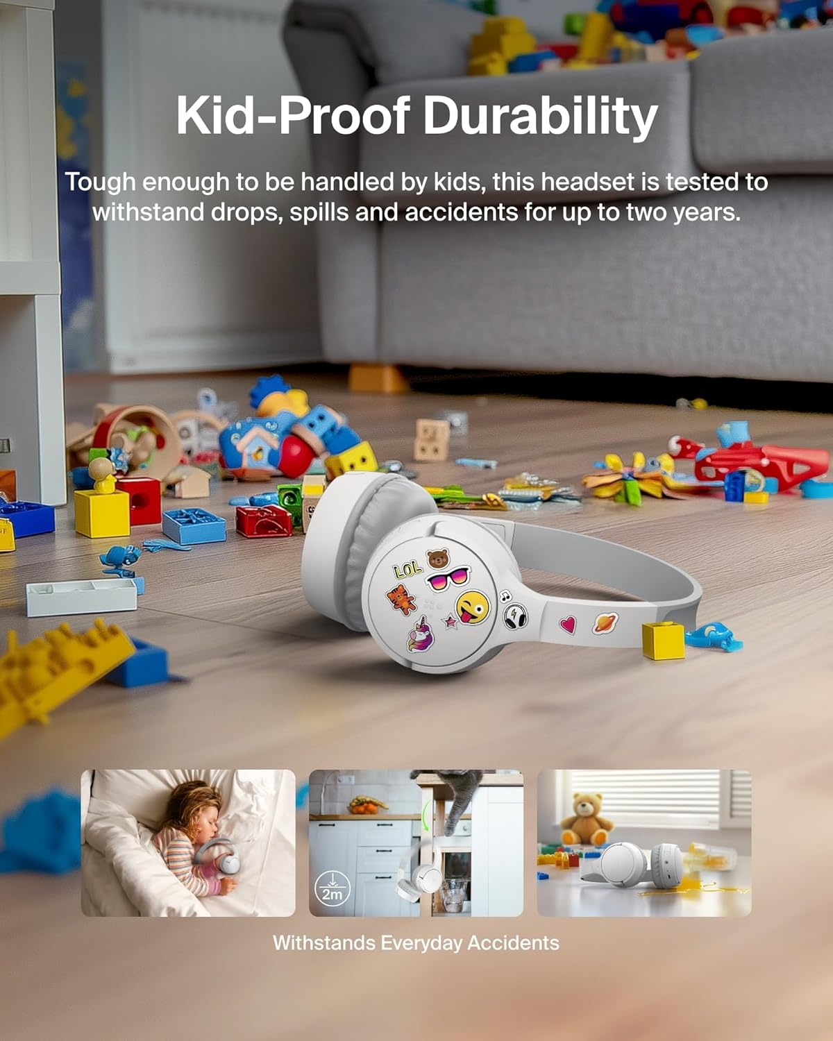 Belkin SoundForm Mini - Wireless Bluetooth Kids Headphones, 30H Battery, 85dB Safe Volume Limit, Built-in Microphone - Toddler On-Ear Earphones for iPhone, iPad, Fire Tablet, Ideal for School - White