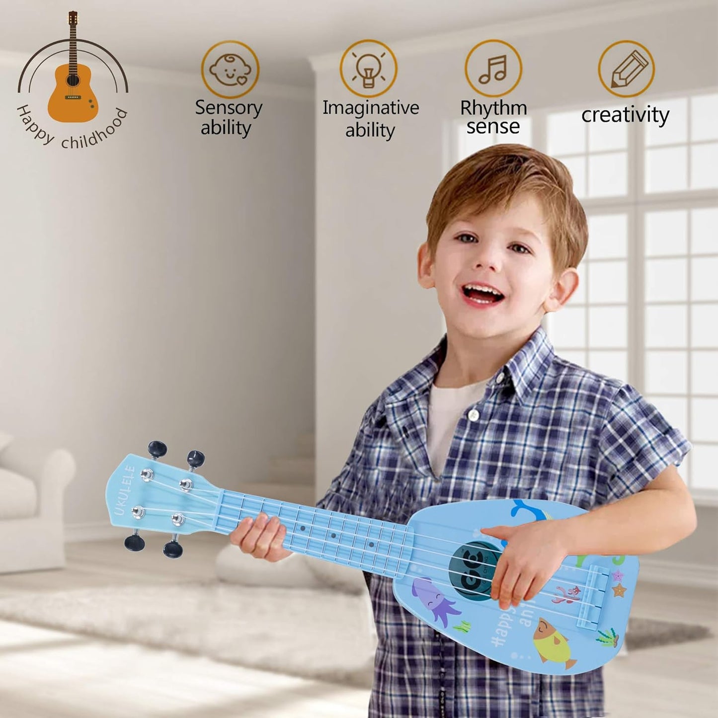YOLOPARK 17" Kids Toy Guitar for Girls Boys, Mini Toddler Ukulele Guitar with 4 Strings Keep Tones Can Play for 3, 4, 5, 6, 7 Year Old Kids Musical Instruments Educational Toys for Beginner (Blue)