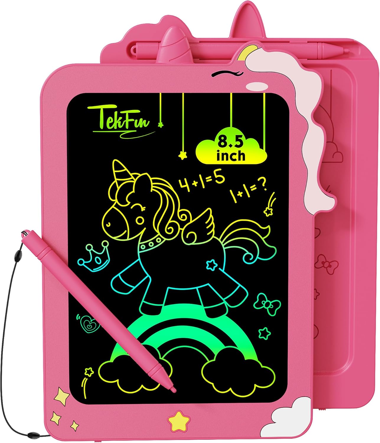 TEKFUN LCD Writing Tablet for Kids, 8.5 Inch Unicorn Toddler Doodle Board, Drawing Tablet, Reusable Electronic Pads Educational and Learning Toy Gift for 3-8 Years Old Boy and Girl (Pink)