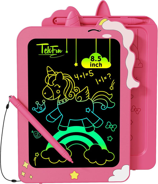 TEKFUN LCD Writing Tablet for Kids, 8.5 Inch Unicorn Toddler Doodle Board, Drawing Tablet, Reusable Electronic Pads Educational and Learning Toy Gift for 3-8 Years Old Boy and Girl (Pink)