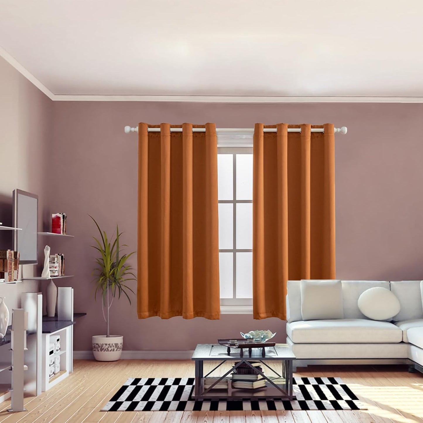 Anytime 100% Blackout Curtain Set, Thermal Insulated & Energy Efficiency Window Draperies for Guest Room, Full Shading Panels for Shift Worker and Light Sleepers（Orange, 2 Panels, 52W x 45L）