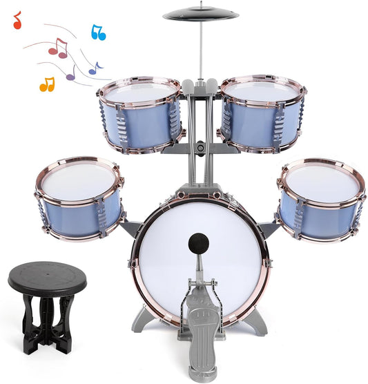 M SANMERSEN Kids Jazz Drum Set - 5 Drums with Stool - Rock Jazz Drum Kit - Musical Enlightenment Educational Toys Gift for Boys Girls